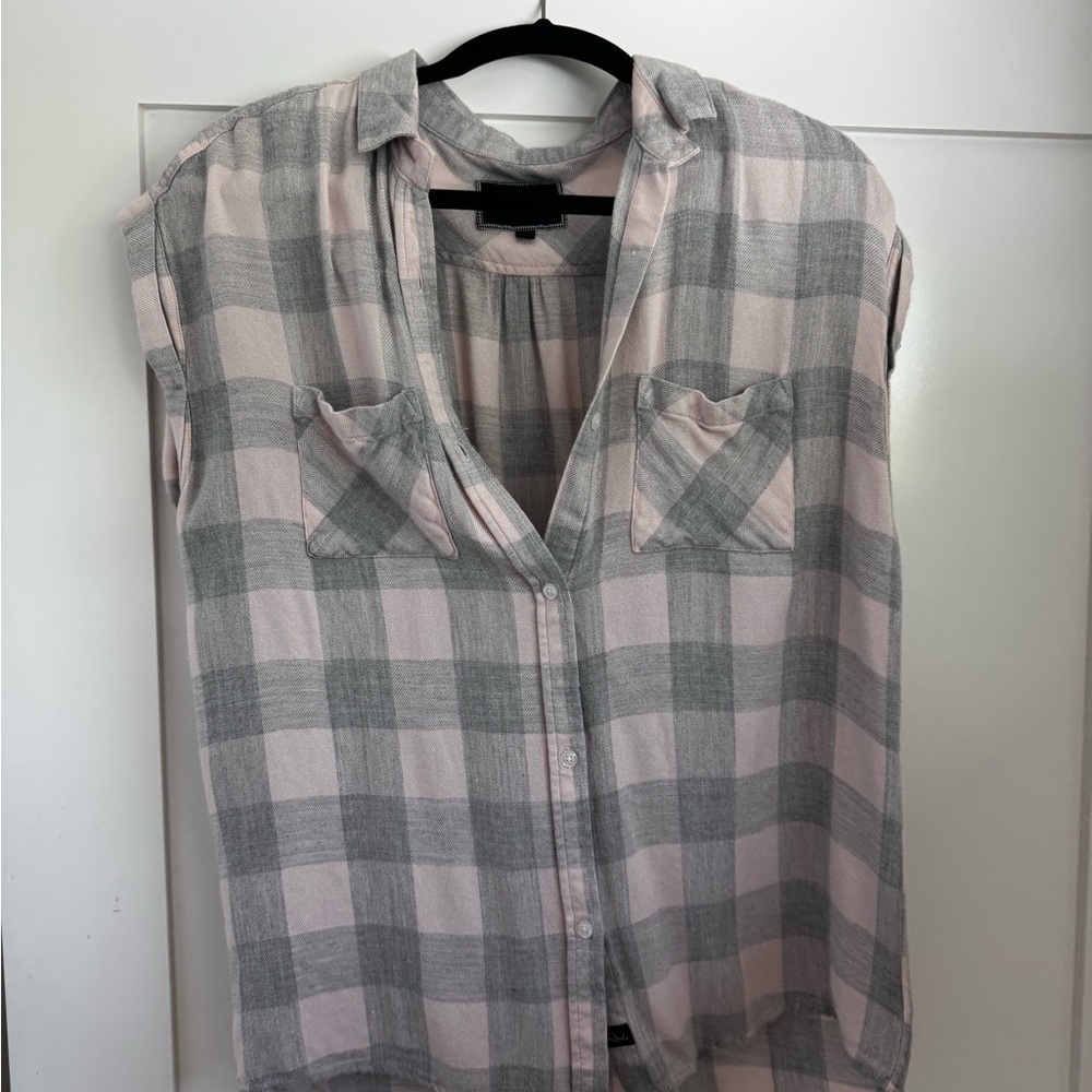 Rails Sleeveless Pink and Gray Plaid Button-Up Sleeveless Top